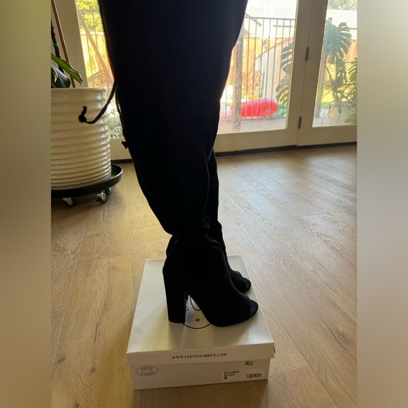 Steve Madden Elliana black suede over the knee open toe boots size 8 used - Picture 1 of 2